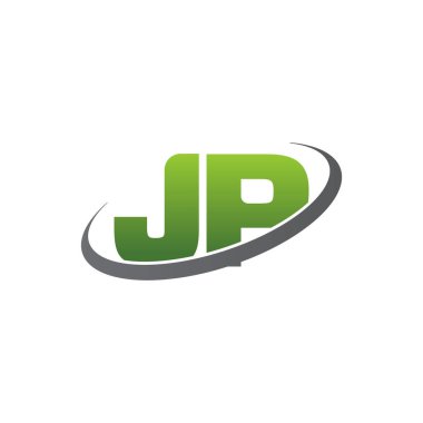 Initial letters JP, swoosh orbit ring logo, green gray silver, vector template elements for business, company, creative industry