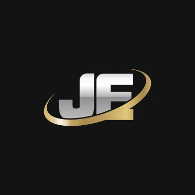 Initial letters JE, swoosh orbit ring logo, silver gold on black background, vector template elements for business, company, creative industry