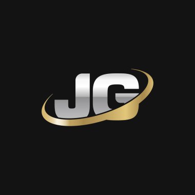Initial letters JG, swoosh orbit ring logo, silver gold on black background, vector template elements for business, company, creative industry