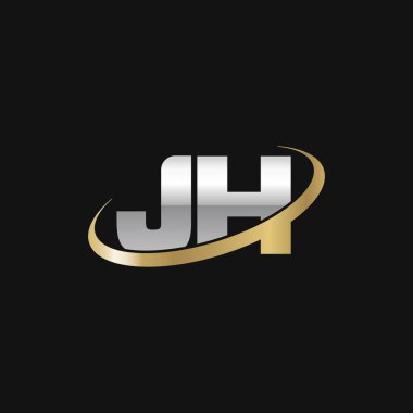 Initial letters JH, swoosh orbit ring logo, silver gold on black background, vector template elements for business, company, creative industry