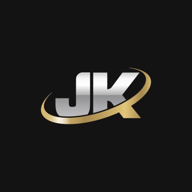 Initial letters JK, swoosh orbit ring logo, silver gold on black background, vector template elements for business, company, creative industry