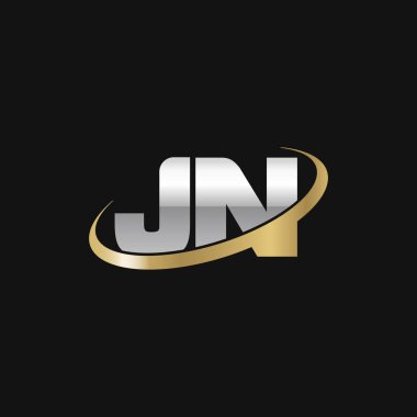 Initial letters JN, swoosh orbit ring logo, silver gold on black background, vector template elements for business, company, creative industry