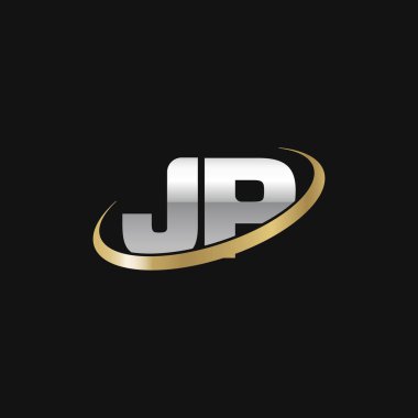 Initial letters JP, swoosh orbit ring logo, silver gold on black background, vector template elements for business, company, creative industry