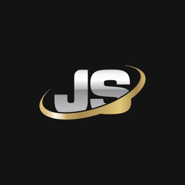 Initial letters JS, swoosh orbit ring logo, silver gold on black background, vector template elements for business, company, creative industry