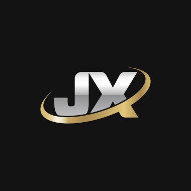 Initial letters JX, swoosh orbit ring logo, silver gold on black background, vector template elements for business, company, creative industry