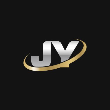 Initial letters JY, swoosh orbit ring logo, silver gold on black background, vector template elements for business, company, creative industry