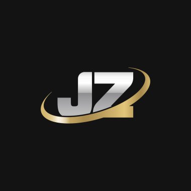 Initial letters JZ, swoosh orbit ring logo, silver gold on black background, vector template elements for business, company, creative industry