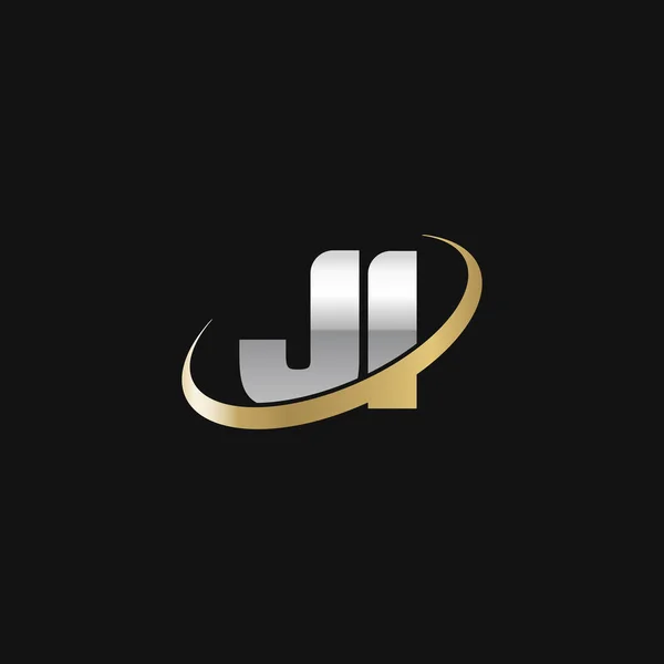 Initial Letters Swoosh Orbit Ring Logo Silver Gold Black Background — Stock vektor