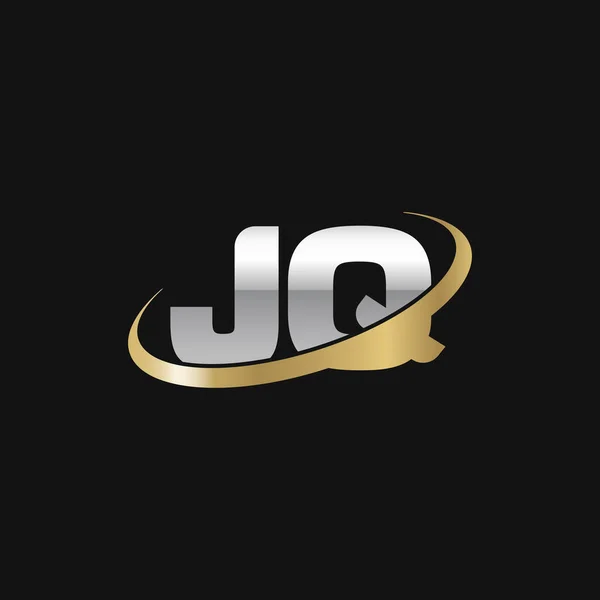 Initial Letters Swoosh Orbit Ring Logo Silver Gold Black Background — Stok Vektör