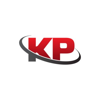 Initial letters KP, swoosh orbit ring logo, red gray black, vector template elements for business, company, creative industry
