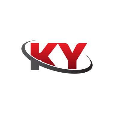 Initial letters KY, swoosh orbit ring logo, red gray black, vector template elements for business, company, creative industry