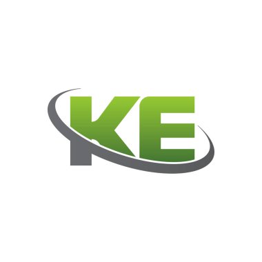 Initial letters KE, swoosh orbit ring logo, green gray silver, vector template elements for business, company, creative industry