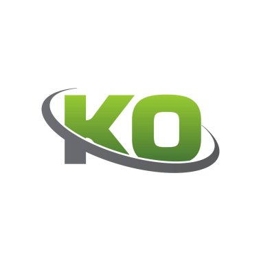 Initial letters KO, swoosh orbit ring logo, green gray silver, vector template elements for business, company, creative industry