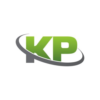 Initial letters KP, swoosh orbit ring logo, green gray silver, vector template elements for business, company, creative industry