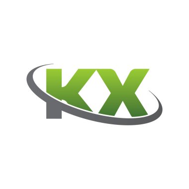 Initial letters KX, swoosh orbit ring logo, green gray silver, vector template elements for business, company, creative industry