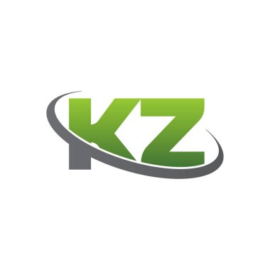 Initial letters KZ, swoosh orbit ring logo, green gray silver, vector template elements for business, company, creative industry