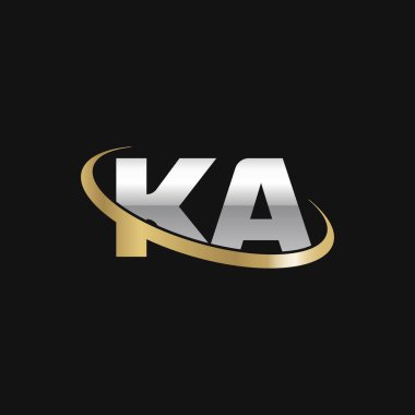 Initial letters KA, swoosh orbit ring logo, silver gold on black background, vector template elements for business, company, creative industry