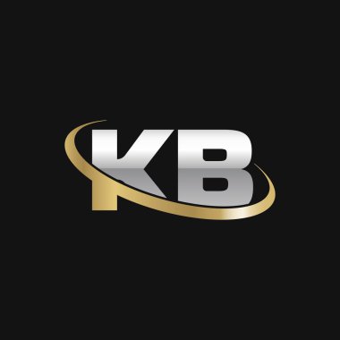 Initial letters KB, swoosh orbit ring logo, silver gold on black background, vector template elements for business, company, creative industry