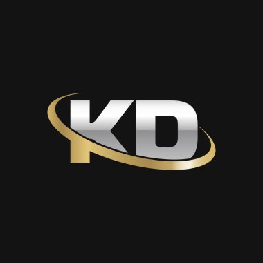 Initial letters KD, swoosh orbit ring logo, silver gold on black background, vector template elements for business, company, creative industry