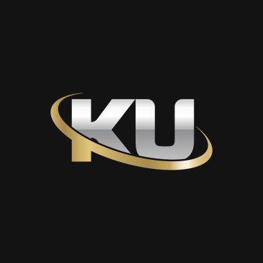 Initial letters KU, swoosh orbit ring logo, silver gold on black background, vector template elements for business, company, creative industry