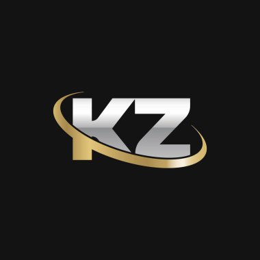 Initial letters KZ, swoosh orbit ring logo, silver gold on black background, vector template elements for business, company, creative industry