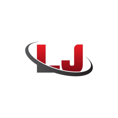 Initial letters LJ, swoosh orbit ring logo, red gray black, vector template elements for business, company, creative industry