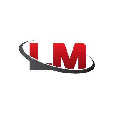 Initial letters LM, swoosh orbit ring logo, red gray black, vector template elements for business, company, creative industry