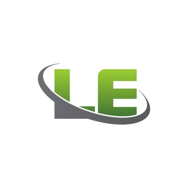 Initial letters LE, swoosh orbit ring logo, green gray silver, vector template elements for business, company, creative industry
