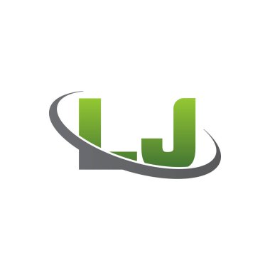 Initial letters LJ, swoosh orbit ring logo, green gray silver, vector template elements for business, company, creative industry