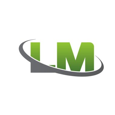 Initial letters LM, swoosh orbit ring logo, green gray silver, vector template elements for business, company, creative industry