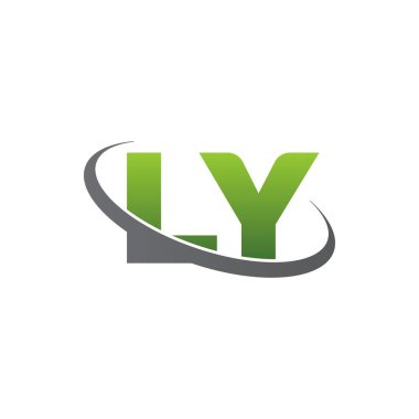 Initial letters LY, swoosh orbit ring logo, green gray silver, vector template elements for business, company, creative industry