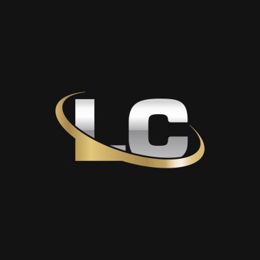 Initial letters LC, swoosh orbit ring logo, silver gold on black background, vector template elements for business, company, creative industry