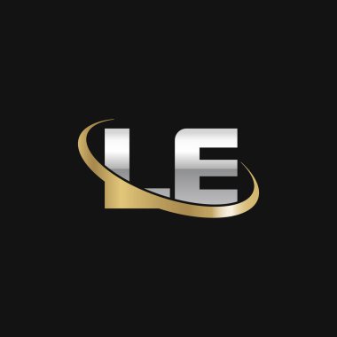 Initial letters LE, swoosh orbit ring logo, silver gold on black background, vector template elements for business, company, creative industry