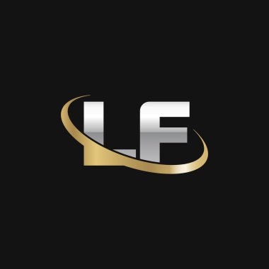 Initial letters LF, swoosh orbit ring logo, silver gold on black background, vector template elements for business, company, creative industry