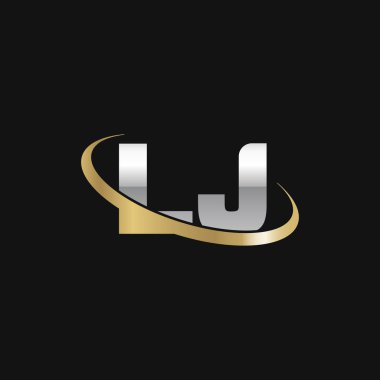 Initial letters LJ, swoosh orbit ring logo, silver gold on black background, vector template elements for business, company, creative industry