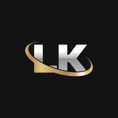 Initial letters LK, swoosh orbit ring logo, silver gold on black background, vector template elements for business, company, creative industry