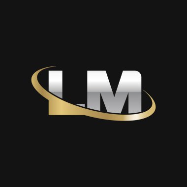 Initial letters LM, swoosh orbit ring logo, silver gold on black background, vector template elements for business, company, creative industry