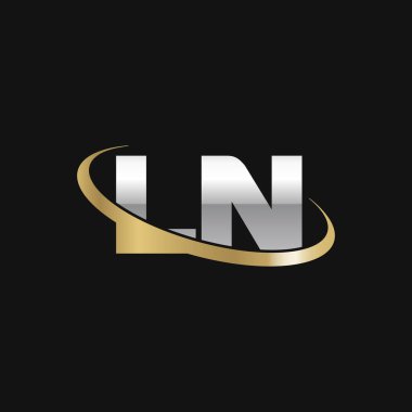 Initial letters LN, swoosh orbit ring logo, silver gold on black background, vector template elements for business, company, creative industry