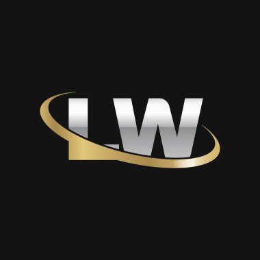 Initial letters LW, swoosh orbit ring logo, silver gold on black background, vector template elements for business, company, creative industry