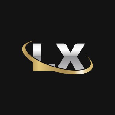 Initial letters LX, swoosh orbit ring logo, silver gold on black background, vector template elements for business, company, creative industry