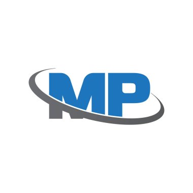Initial letters MP, swoosh orbit ring logo, blue gray, vector template elements for business, company, creative industry