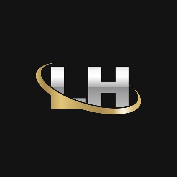 Initial Letters Swoosh Orbit Ring Logo Silver Gold Black Background — 图库矢量图片