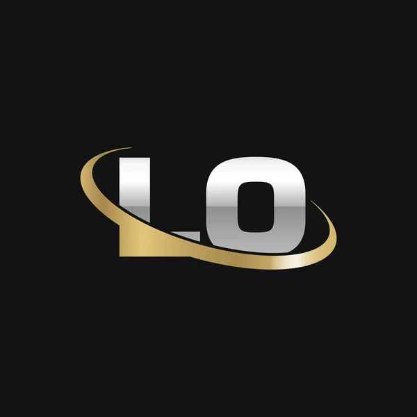 Initial Letters Swoosh Orbit Ring Logo Silver Gold Black Background — Image vectorielle