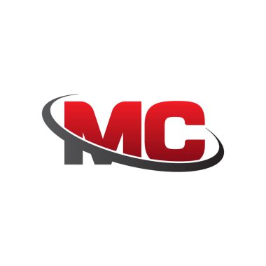 Initial letters MC, swoosh orbit ring logo, red gray black, vector template elements for business, company, creative industry