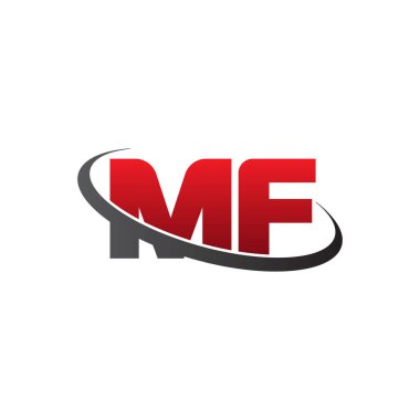 Initial letters MF, swoosh orbit ring logo, red gray black, vector template elements for business, company, creative industry