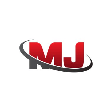 Initial letters MJ, swoosh orbit ring logo, red gray black, vector template elements for business, company, creative industry