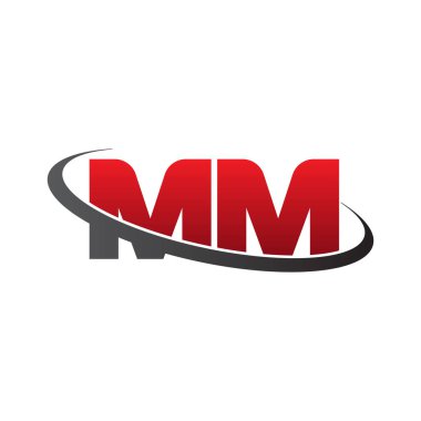 Initial letters MM, swoosh orbit ring logo, red gray black, vector template elements for business, company, creative industry