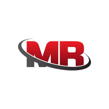 Initial letters MR, swoosh orbit ring logo, red gray black, vector template elements for business, company, creative industry