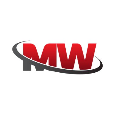 Initial letters MW, swoosh orbit ring logo, red gray black, vector template elements for business, company, creative industry