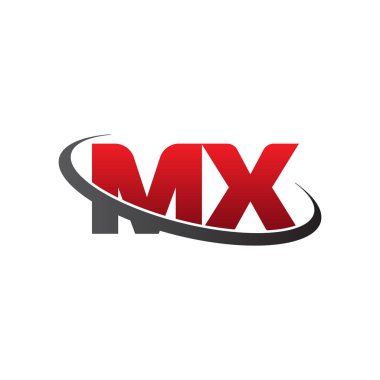 Initial letters MX, swoosh orbit ring logo, red gray black, vector template elements for business, company, creative industry